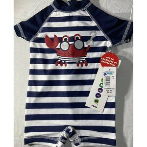 Wippette Infant O-6 Romper NWT Crab & Stripe 1-PC Rash‎ Guard SPF 50 UV Protect